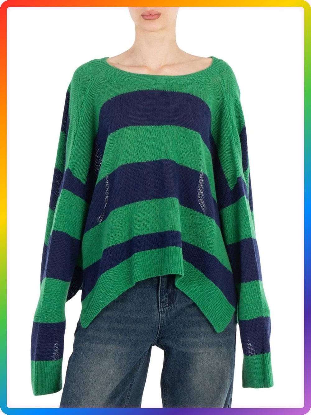 Marni Open Back Striped Wool Cashmere Sweater Loose Jumper IT 46 Green Italy